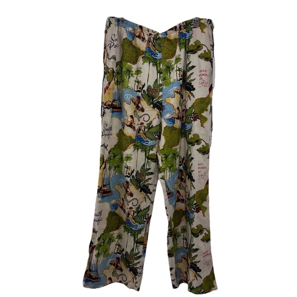 Rachel Zoe Cream Tropical Print Wide Leg Pants